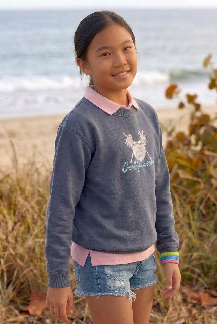 Closer crop of the sweatshirt model with minimal background