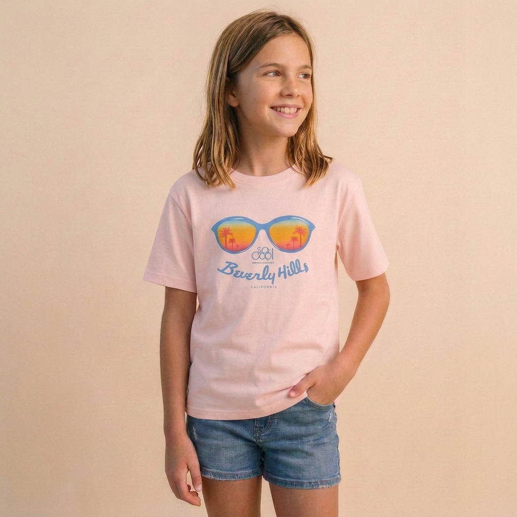 Tighter head-to-shorts crop of the Beverly Hills tee portrait