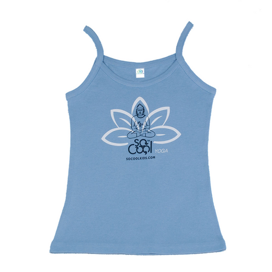 Spaghetti Strap Yoga Tank Top/White on Blue